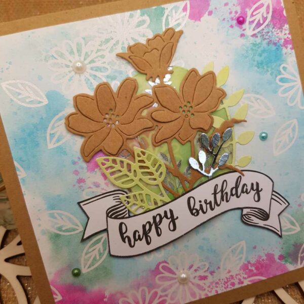 carte anniversaire kraft aquarelle fleurs zoom