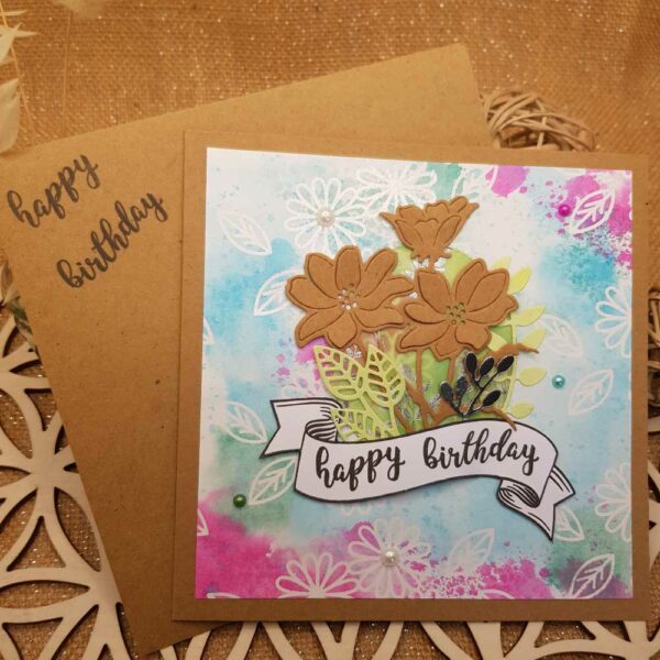 carte anniversaire kraft aquarelle fleurs enveloppe