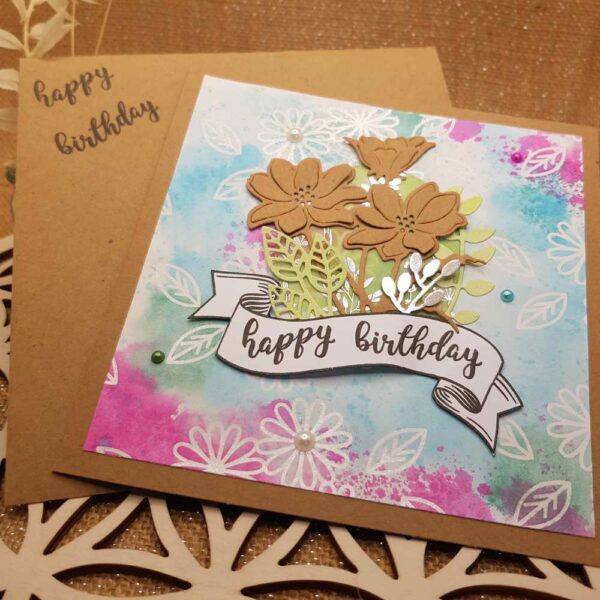 carte anniversaire kraft aquarelle fleurs enveloppe