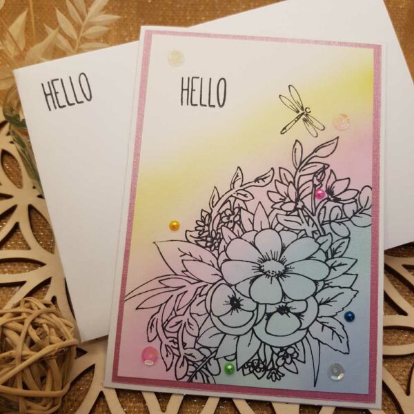 carte hello fleuri enveloppe