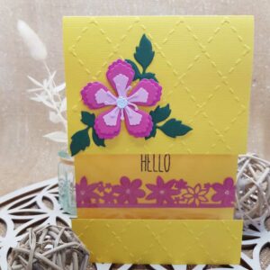 carte hello jaune fleur rose