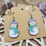 boucles d'oreilles artisanales en bois - noël - bonhomme de neige