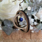 boucles d'oreilles en bois avec lapis-lazuli et aigue-marine