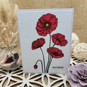 carte artisanale coquelicots - mille bisous