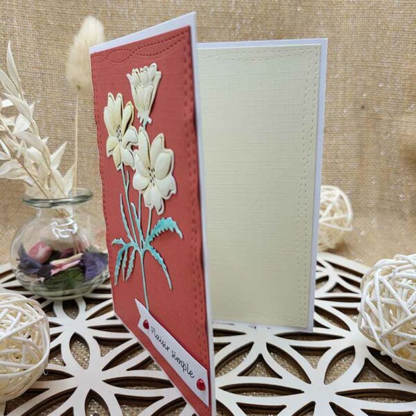 Carte rouge avec fleurs jaunes découpées – carterie artisanale Un oeil créatif