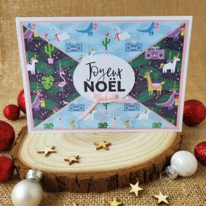 carte noël originale et moderne - lama - licorne