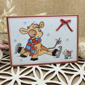 carte faite main hiver-humour - vache en patins à glace