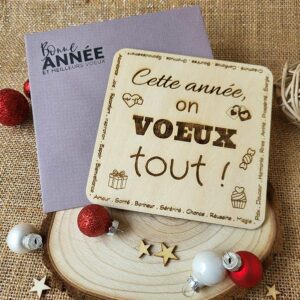 carte bonne année artisanale en bois - originale et durable